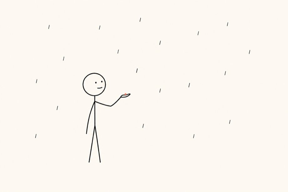 一コマ:小雨に手のひらを出す